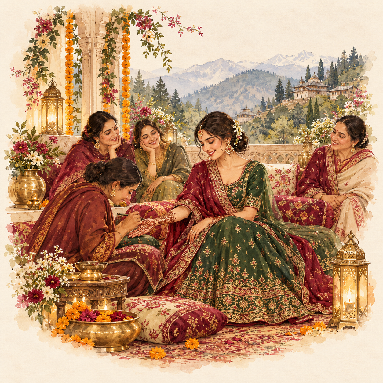 Watercolor illustration of Mehndi